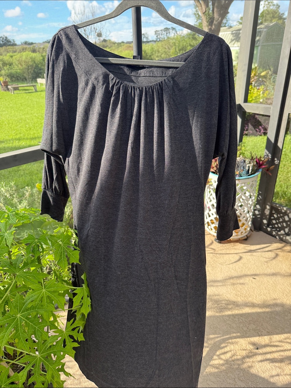 Banana Republic Charcoal Gathered Scoop Long-Sleeve Dress